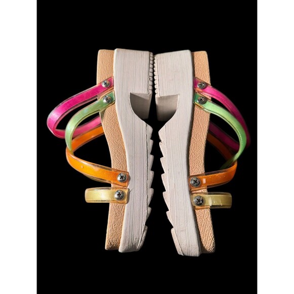 Vtg Y2K Coaster Chunky Heel Platform Sandals Size 8 Retro Strappy 2000s Rainbow - Picture 6 of 9